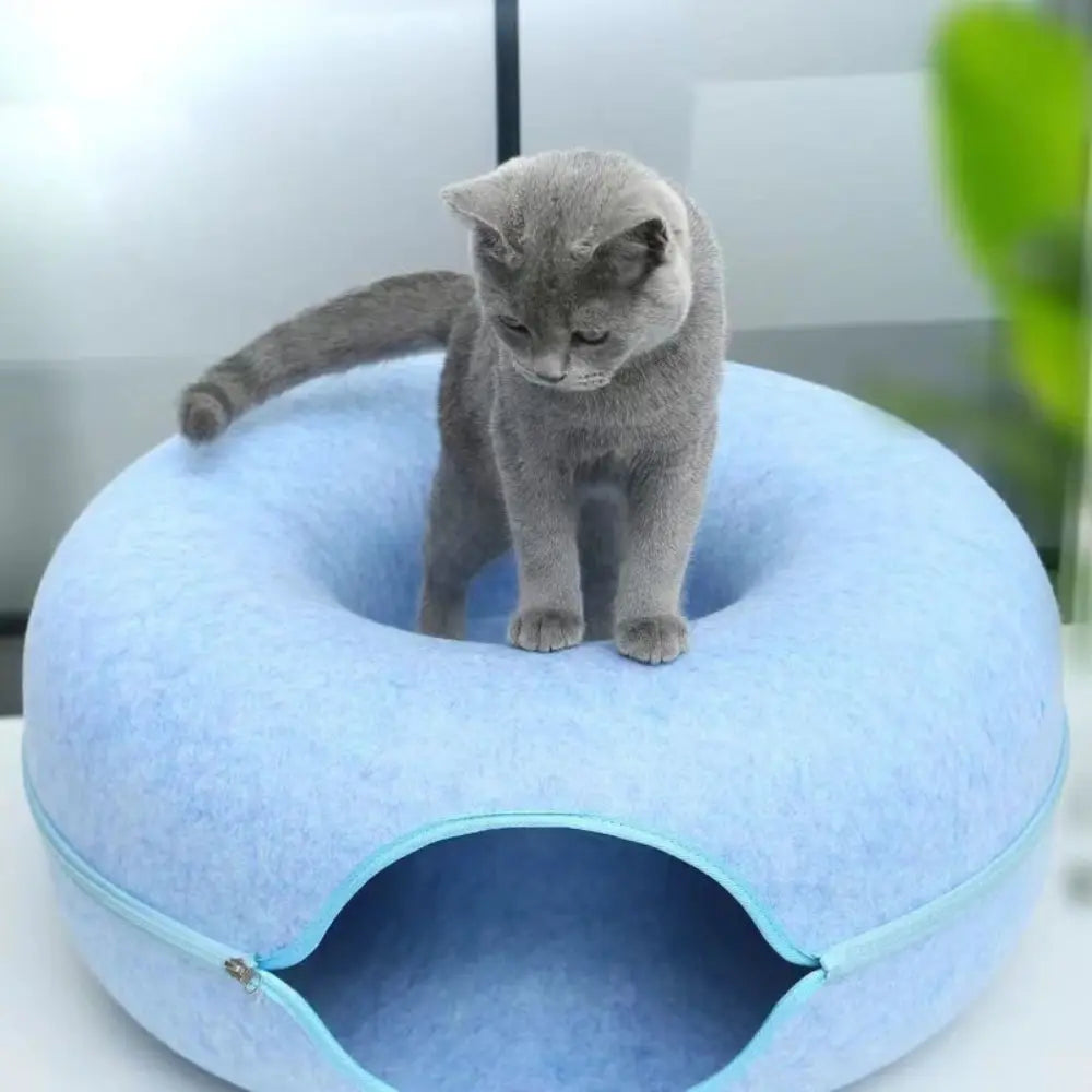 Round Design Cat Tunnel Bed - Cozy Donut Shaped Play & Sleep