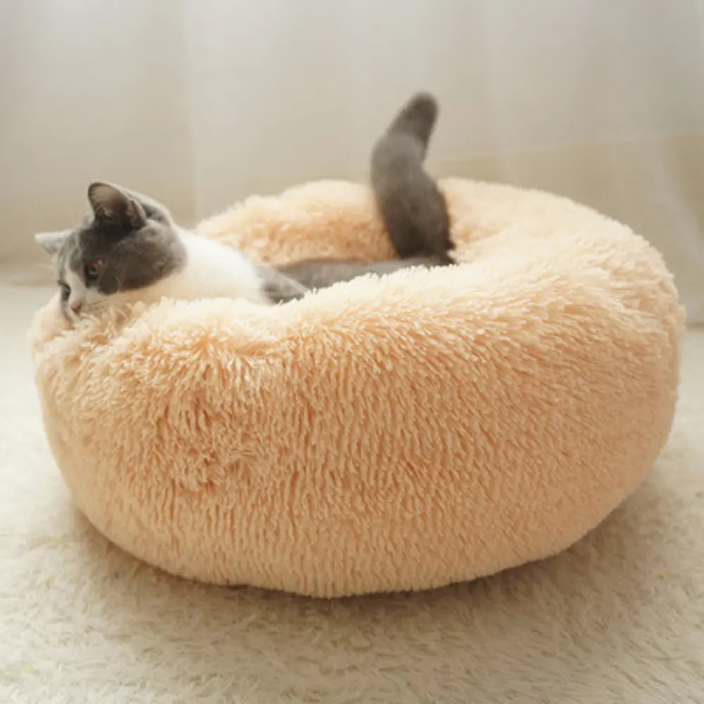 Comfortable Round Plush Cat Bed – Soft Donut Bed for Cats & Small Dogs