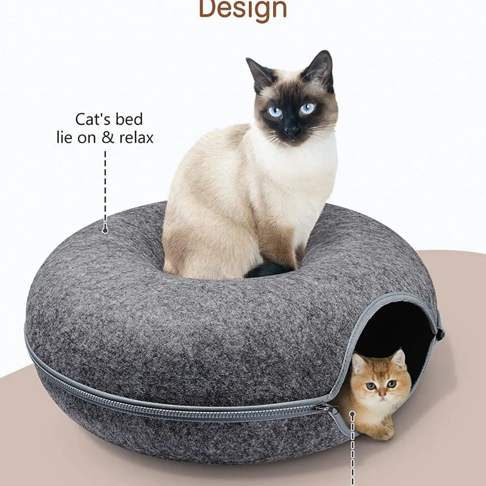 Round Design Cat Tunnel Bed - Cozy Donut Shaped Play & Sleep