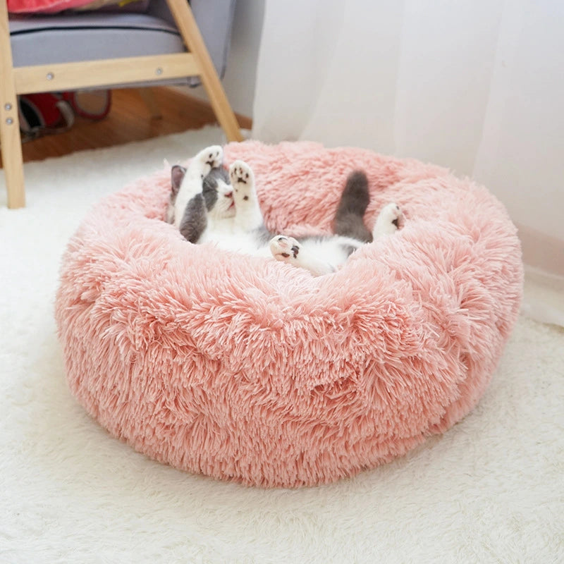 Comfortable Round Plush Cat Bed – Soft Donut Bed for Cats & Small Dogs