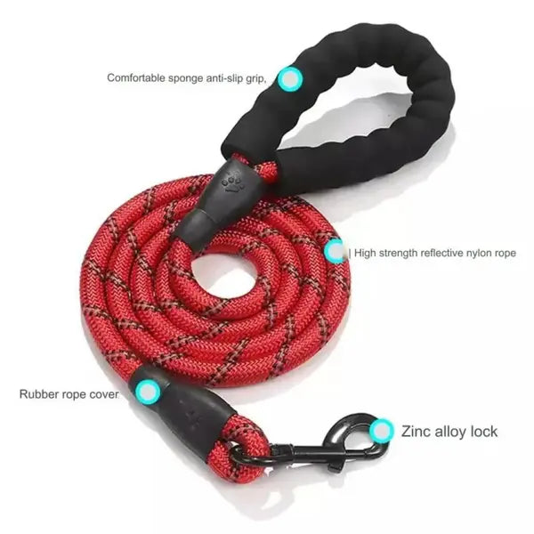 6FT Reflective Nylon Dog Leash - Durable & Comfortable for Medium & Large Dogs