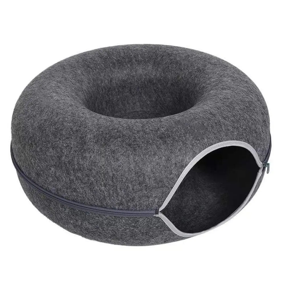 Round Design Cat Tunnel Bed - Cozy Donut Shaped Play & Sleep