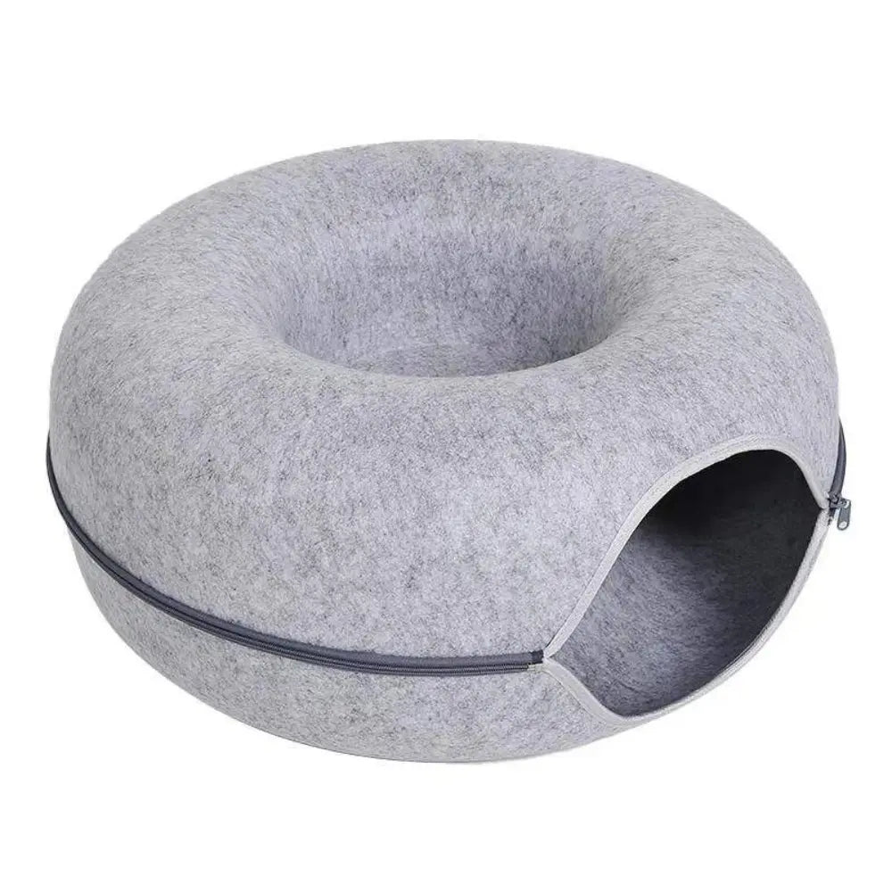 Round Design Cat Tunnel Bed - Cozy Donut Shaped Play & Sleep