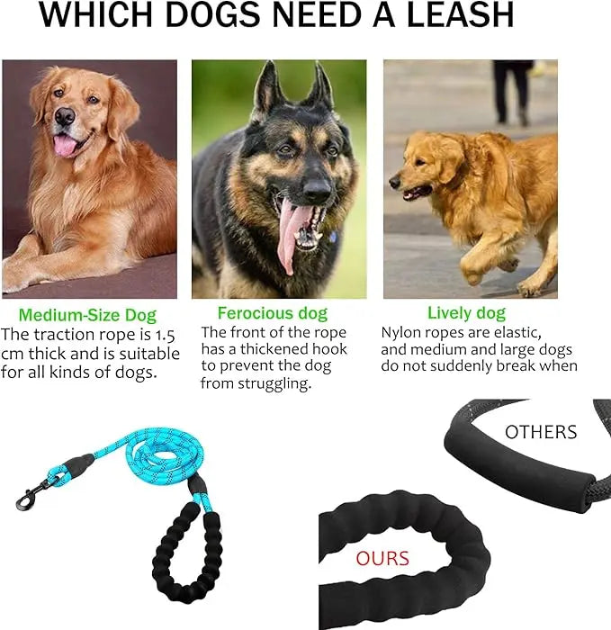 6FT Reflective Nylon Dog Leash - Durable & Comfortable for Medium & Large Dogs