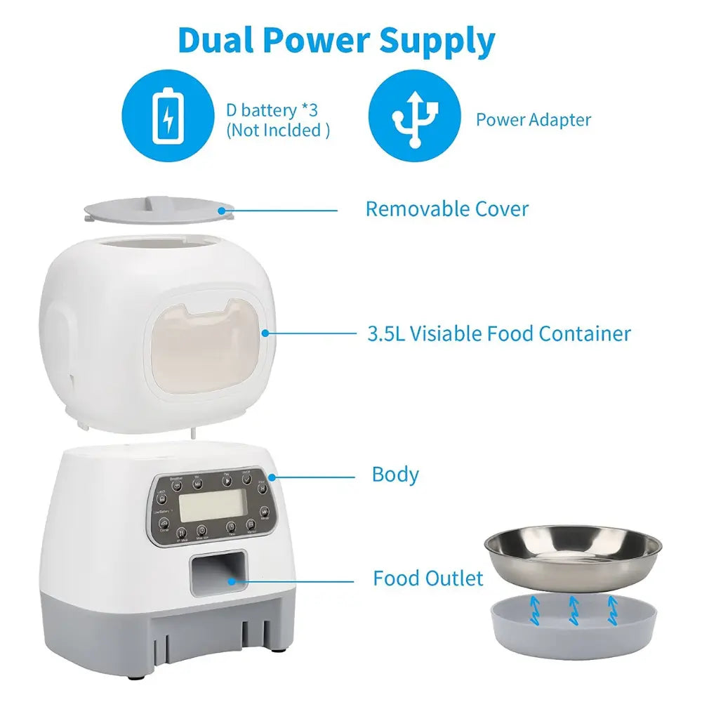 Automatic Feeding Dispenser for Pets - Programmable, Large Capacity