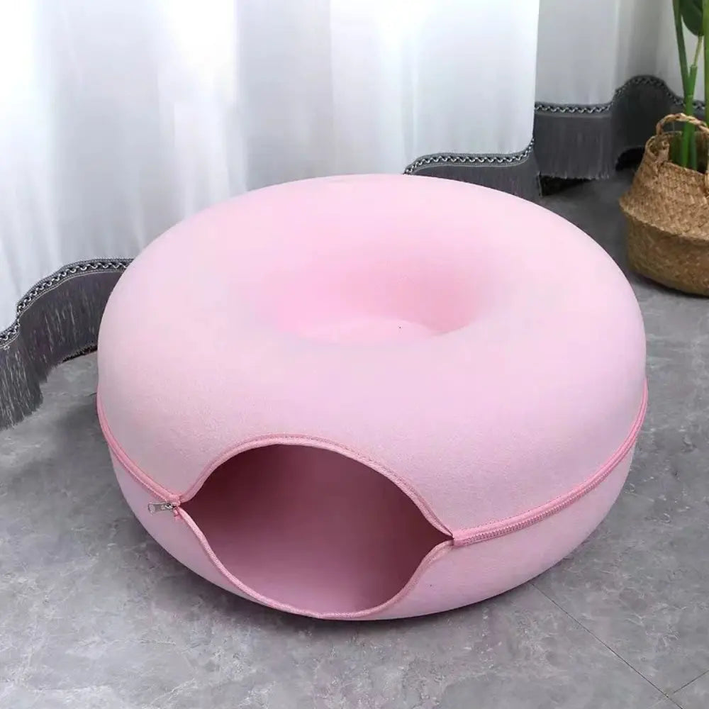 Round Design Cat Tunnel Bed - Cozy Donut Shaped Play & Sleep