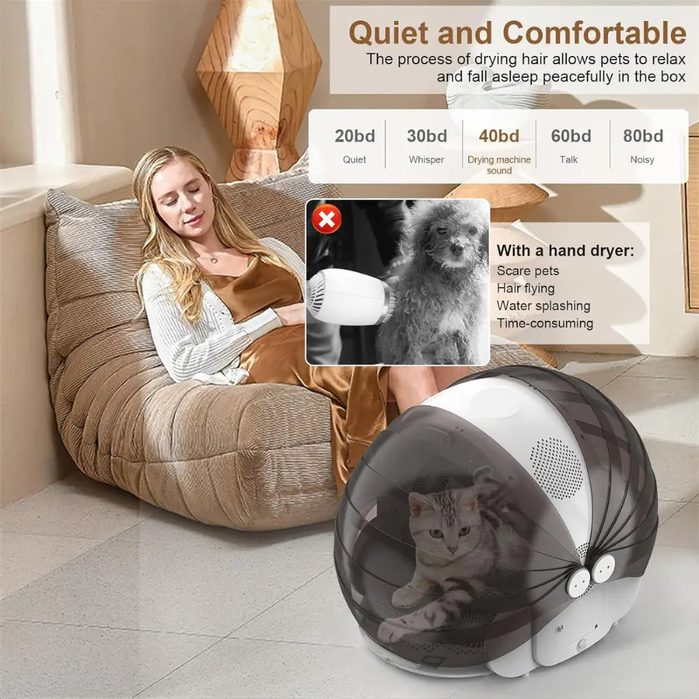 Automatic Pet Hair Dryer Box - 360° Fast Drying for Small Pets