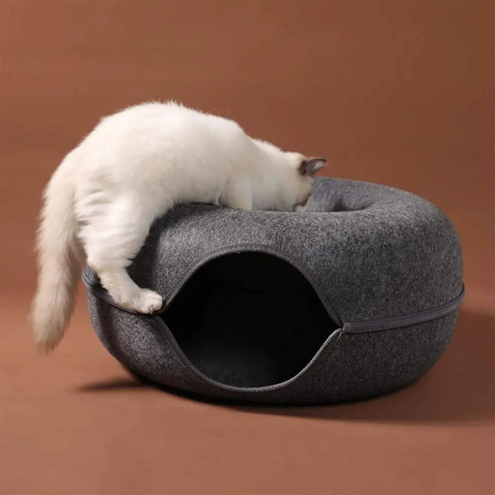 Round Design Cat Tunnel Bed - Cozy Donut Shaped Play & Sleep