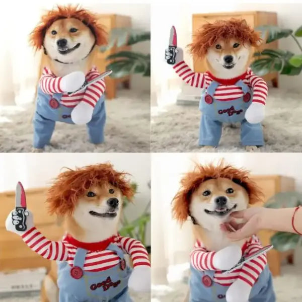 Funny Dog Halloween Costumes - Pet Deadly Doll Outfit for Small to Large Dogs