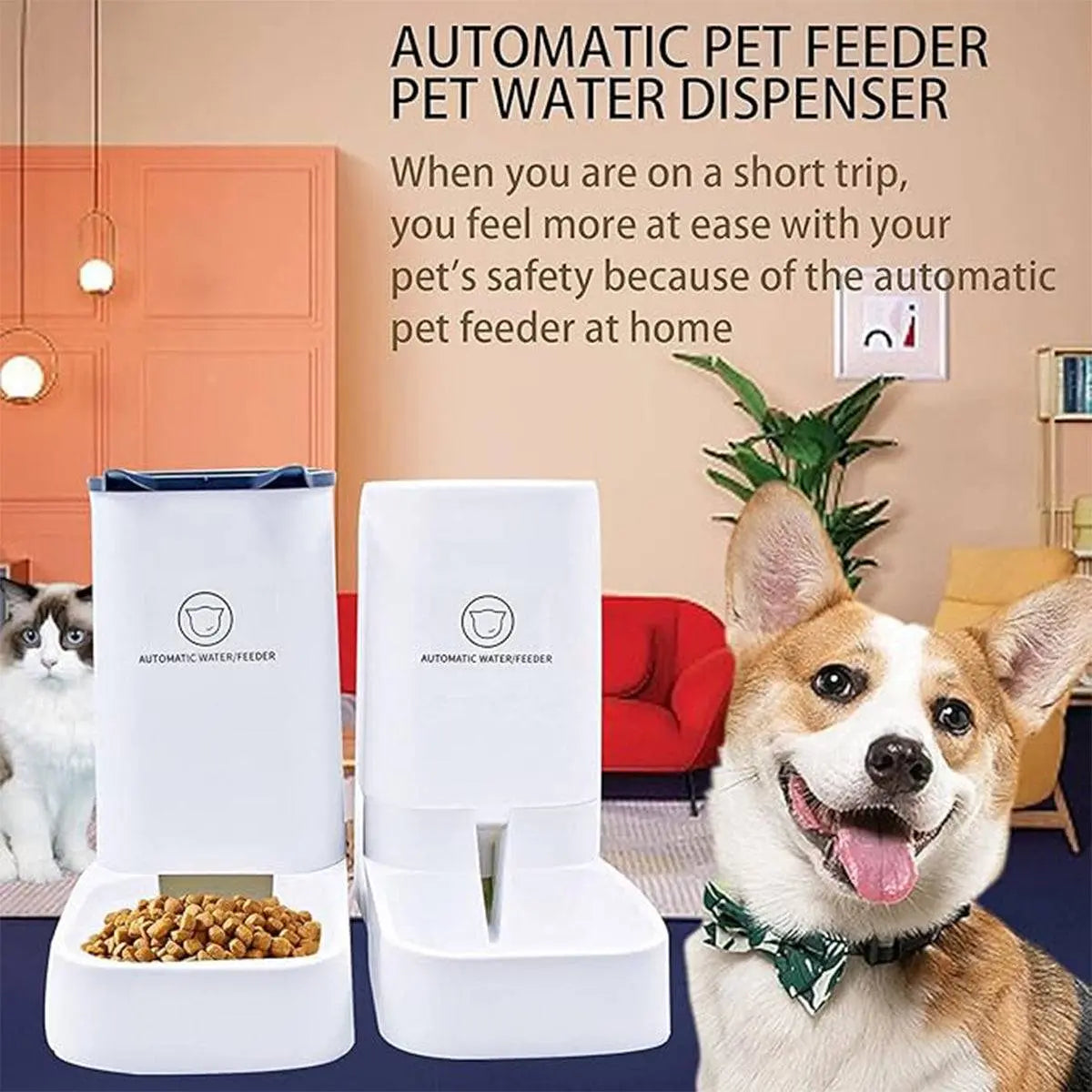 Automatic Cat Feeder & Water Dispenser - Gravity Pet Food & Water Set for Cats & Dogs