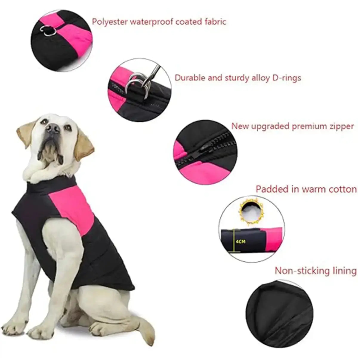 Dog Coat Waterproof Winter Warm Jacket - Puppy Vest for Small, Medium & Large Dogs