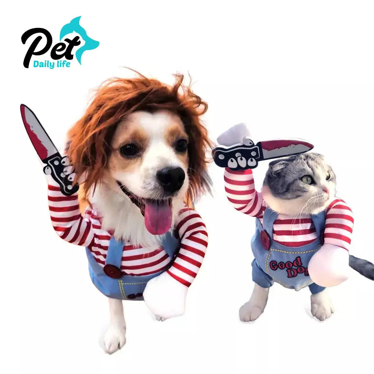 Funny Dog Halloween Costumes - Pet Deadly Doll Outfit for Small to Large Dogs