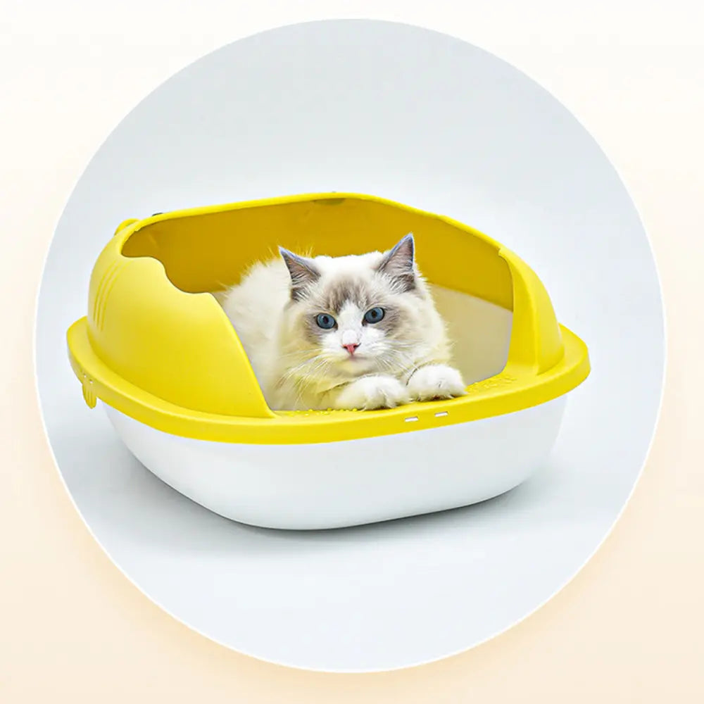 Semi-Enclosed Cat Litter Box with Scoop - Easy to Clean & Durable