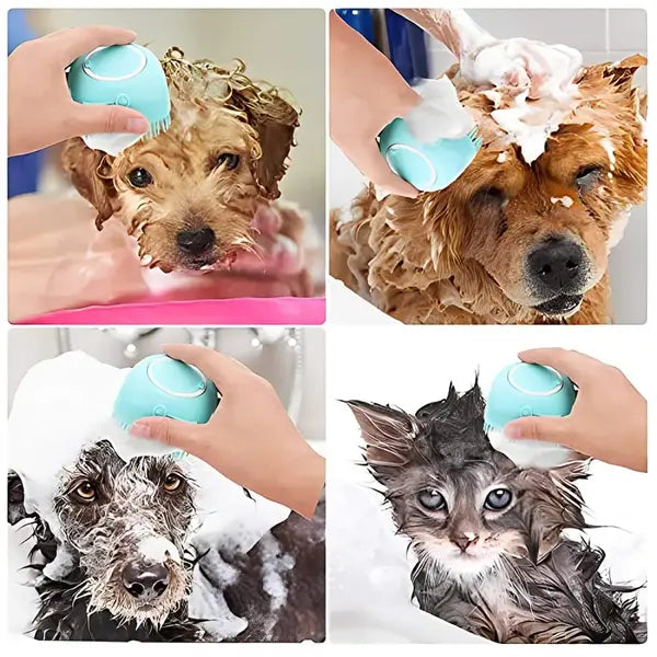 Dog Bath Brush - 2-in-1 Grooming & Shower Attachment for Easy Bathing | Soft Silicone Bristles