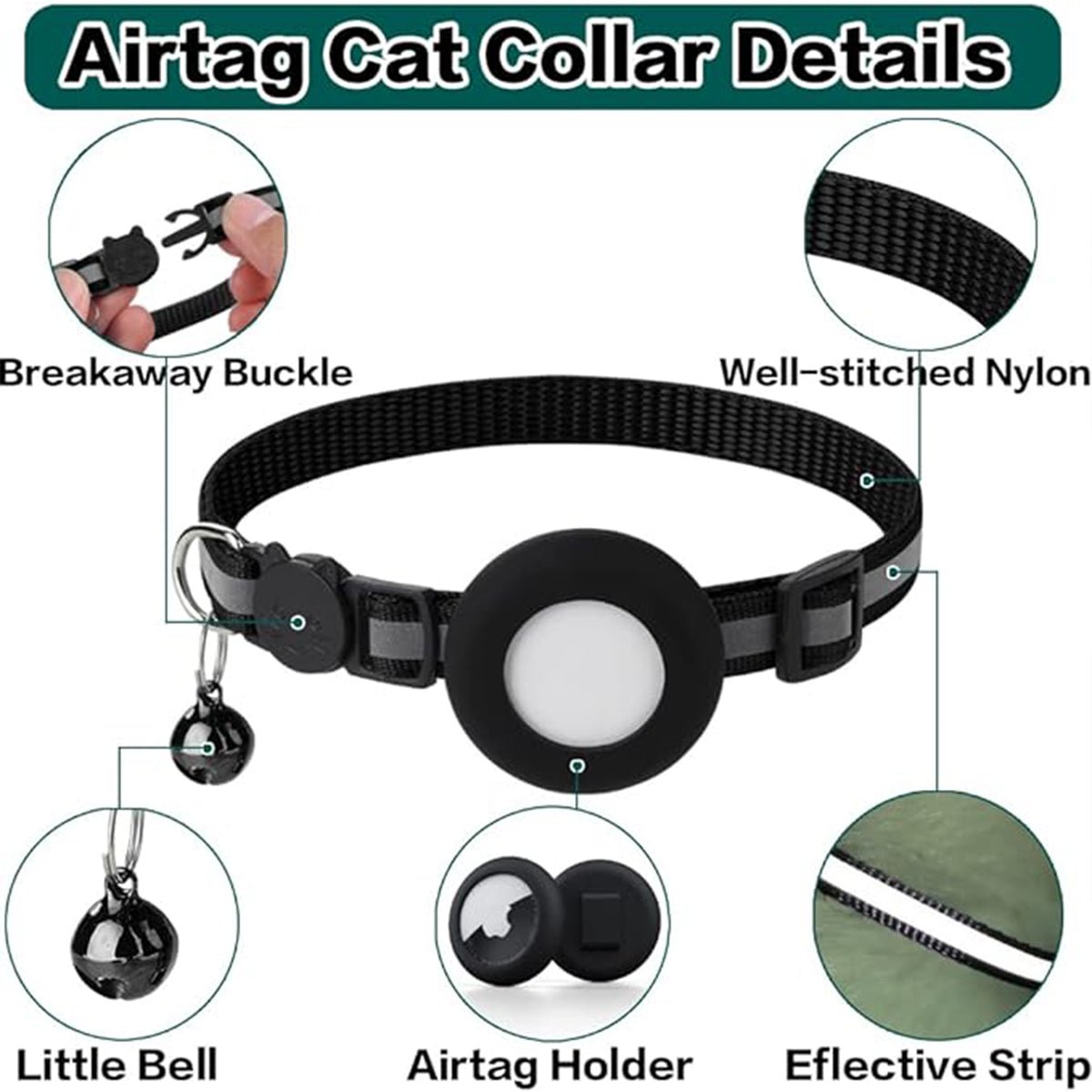 AirTag Cat Collar - Reflective Breakaway Kitten Collar with Apple AirTag Holder