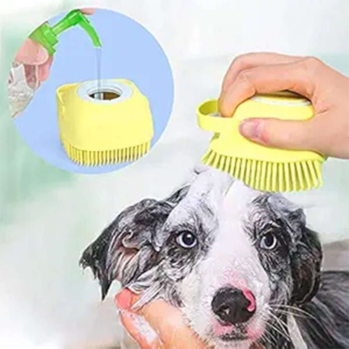 Dog Bath Brush - 2-in-1 Grooming & Shower Attachment for Easy Bathing | Soft Silicone Bristles