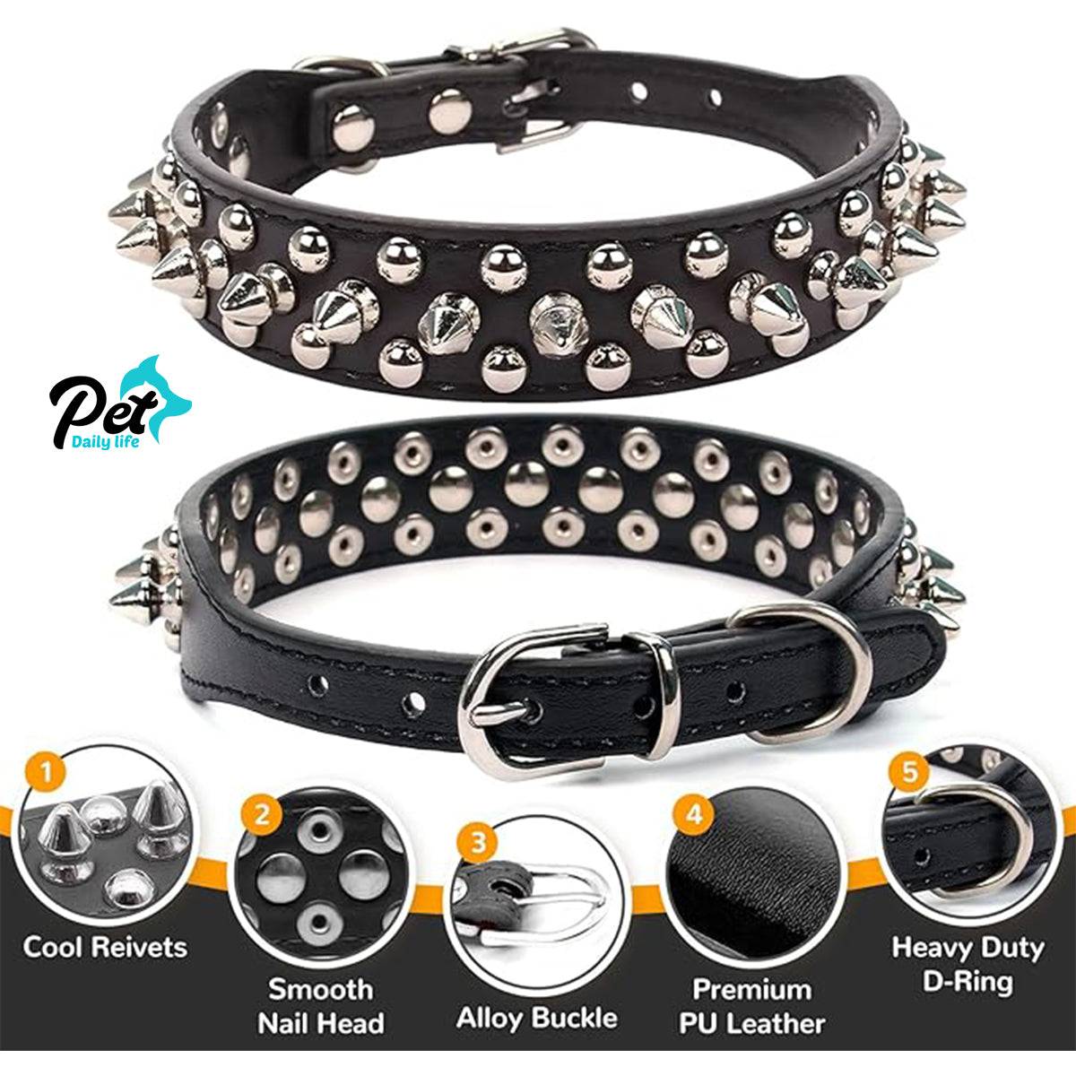 Cool Leather Dog Collar - Spiked & Studded Personalized Collars for All Sizes