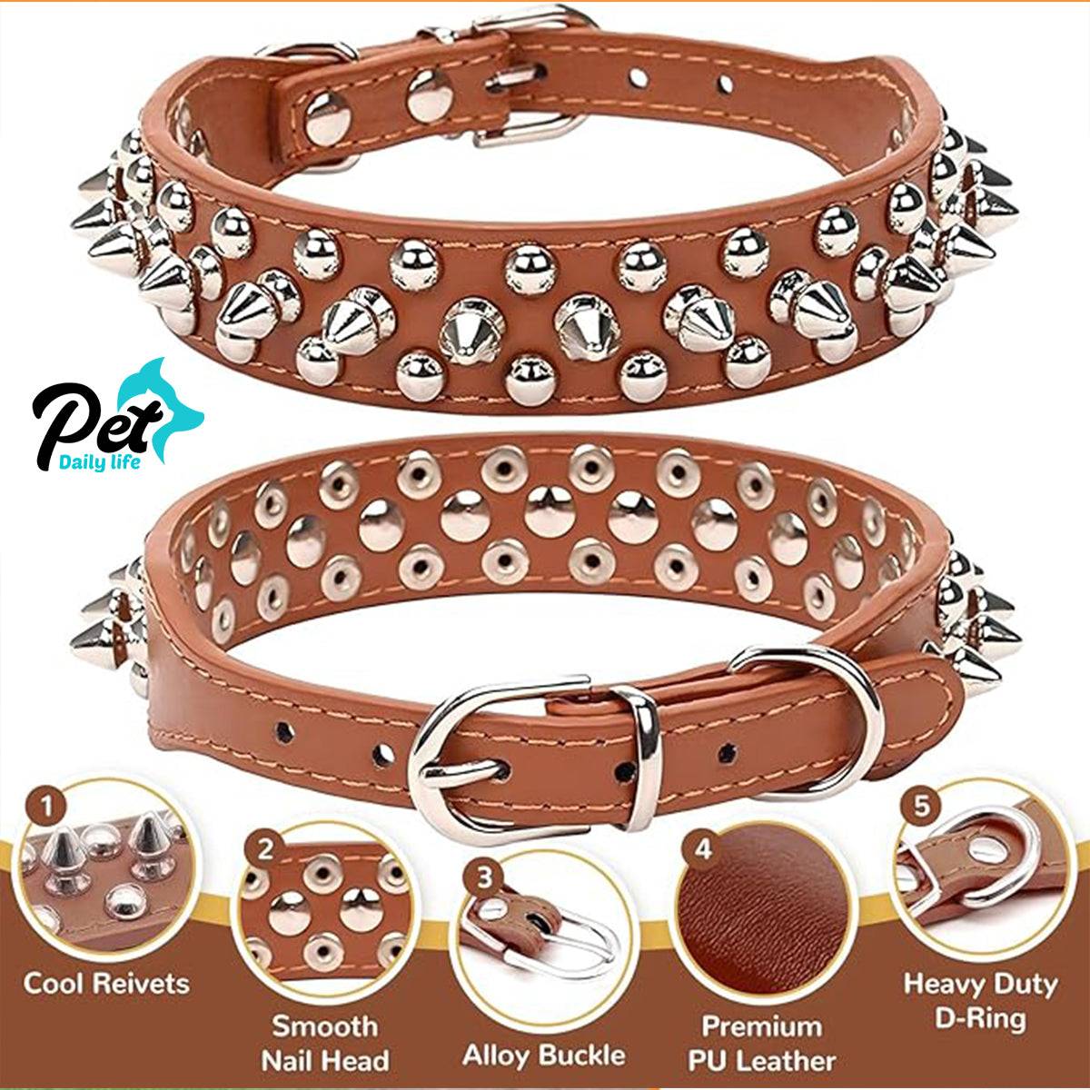 Cool Leather Dog Collar - Spiked & Studded Personalized Collars for All Sizes